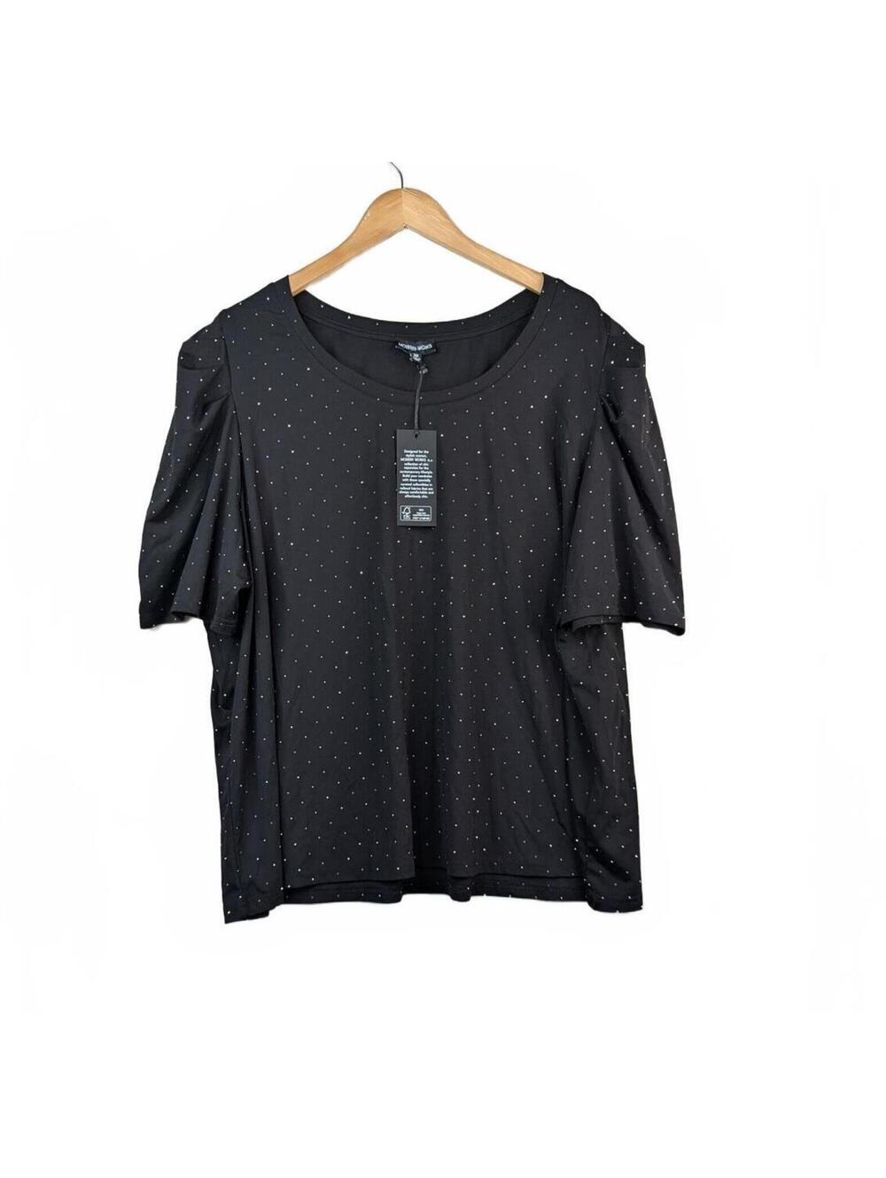 NWT Modern Works Black Stud Embellished Short Sleeve Top Size 3X